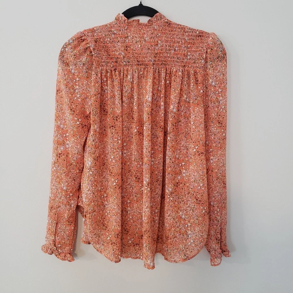 Free People Lela Flowy Boho Top SM Fairy Peasant Sheer Oversized Floral Women‎
